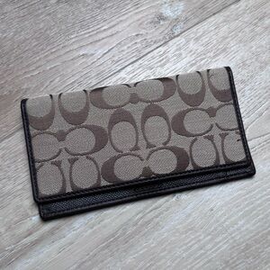 Vintage Coach Signature Checkbook Women’s Wallet Monogram Leather Trim Brown